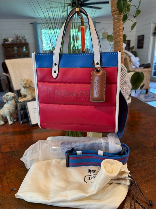 Coach Handbags - Coach Quilted Colorblock Small Tote in Red, Blue & White